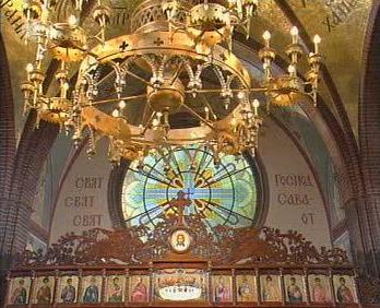 Chandelier and Upper Row of Iconostas, Bulgarian Orthodox Cathedral in Berlin, Germany