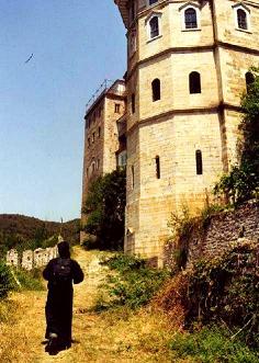 Holy Mount ATHOS: Bulgarian Monk NIKOLAJ leading Protodeacon STEFAN to Holy Saint GEORG - ZOGRAF monastery